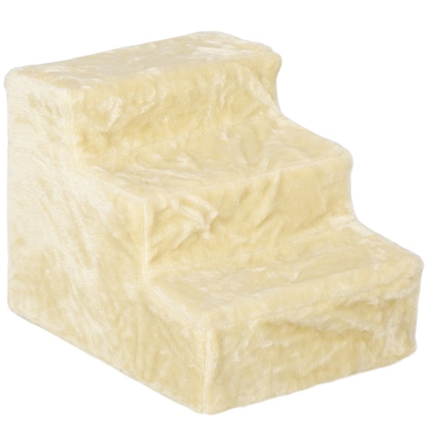 PawHut Σκάλα για Σκύλους και Γάτες 3 Σκαλιών, έως 4,5 kg, Βελούδινη, Αφαιρούμενη και Πλενόμενη, Μπεζ D06-091V01BG