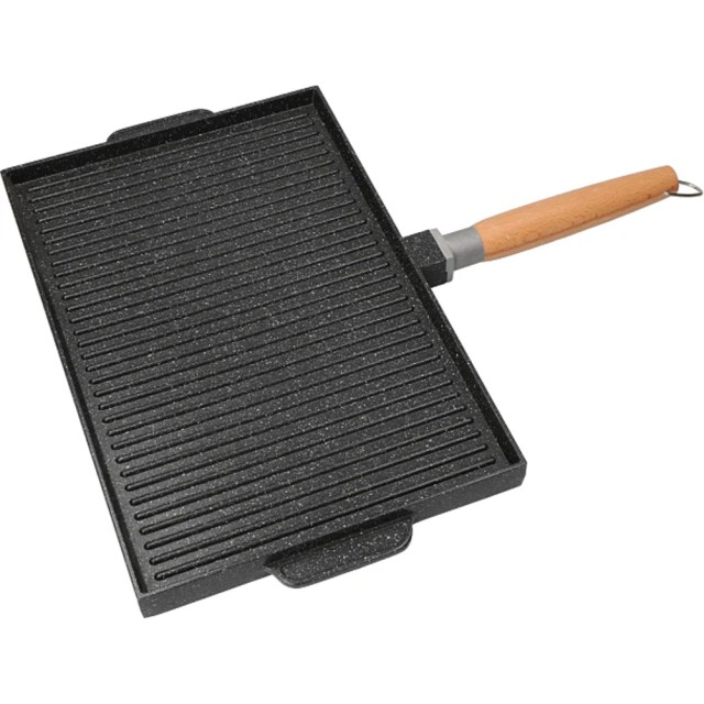 BAKAJI Διπλής Χρήσης Ορθογώνιο Αντικολλητικό Grill 35x25cm με Ξύλινη Λαβή - Φινίρισμα Πέτρας 02842577