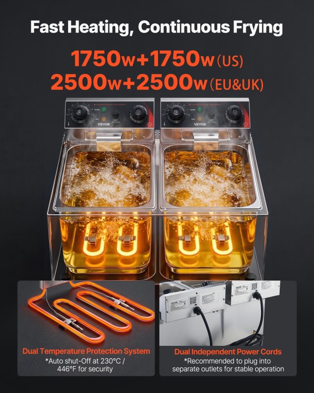 VEVOR Ηλεκτρική Φριτέζα Διπλής Δεξαμενής 14 L 5000W από Ανοξείδωτο Ατσάλι με Καλάθια και Καπάκια SGDZGSJK0000OBI47001V2