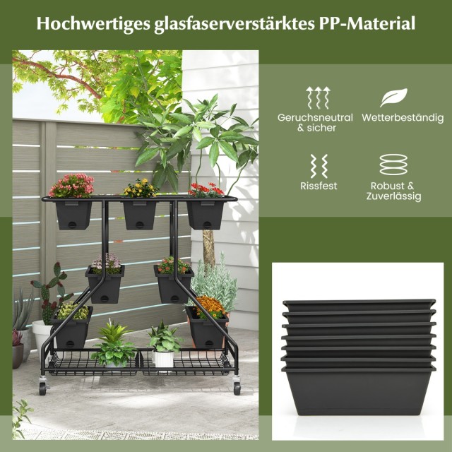 Costway Κρεβάτι Κήπου 100 x 56 x 99 cm με 7 Ανθεκτικά Φυτευτικά Fiberglas, Αποστράγγιση & Κινητικότητα GT4254DK