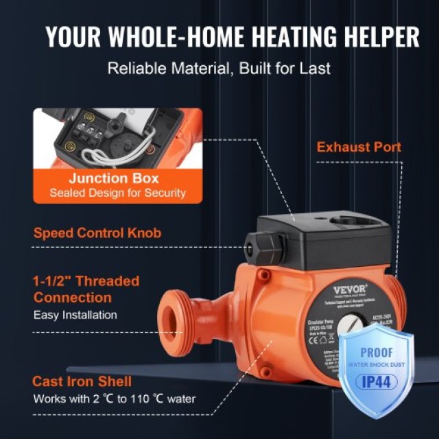 VEVOR Αντλία Κυκλοφορίας Ζεστού Νερού 220V 92W, 60 L/min, 6m, 1-1/2, 2°C-110°C, Χαμηλού Θορύβου LWKBZPBB6M605Q93VV2