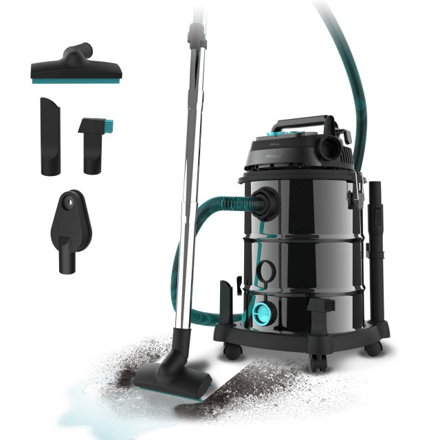 CECOTEC Σκούπα Conga Rockstar Wet & Dry Steel Pro για Στερεά και Υγρά, Μεταλλική, 30L, 1600W, με Πρίζα Εργαλείων και Αξεσουάρ Καθαρισμού CEC-08572