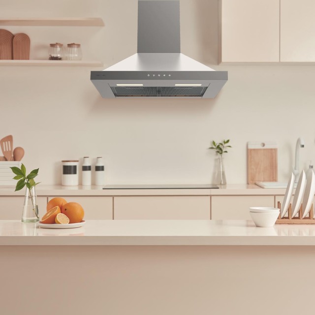 Cecotec Απορροφητήρας Bolero Flux PT 604000 Inox A+++ Πυραμίδα 60cm, 427,6m3/h, 3 ταχύτητες, SS Touch Control, Ινοξ Φινίρισμα, Ενεργειακή Κλάση A+++, DC Μοτέρ, Led Φωτισμός, Αλουμίνιο & Φίλτρα Άνθρακα CEC-110296