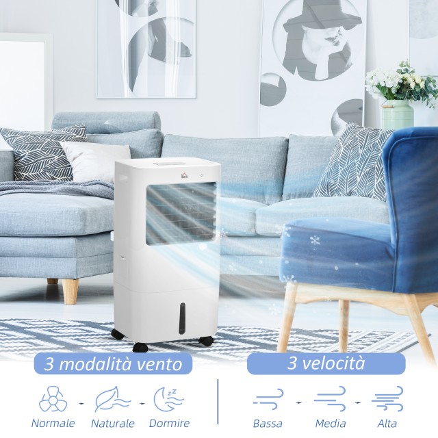 HOMCOM Επαναστατική Συσκευή Ψύξης & Ανεμιστήρας με Πάγο 3 σε 1, 3 Ταχύτητες με Χρονοδιακόπτη, 32x37x74 εκ., Λευκός 824-066V90CW