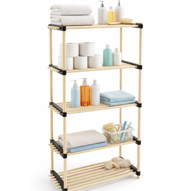 BAKAJI Ξύλινη Ραφιέρα με 5 Ράφια Πολυχρηστική για Μπάνιο, Οικία ή Γραφείο 28x56x117cm 02001795