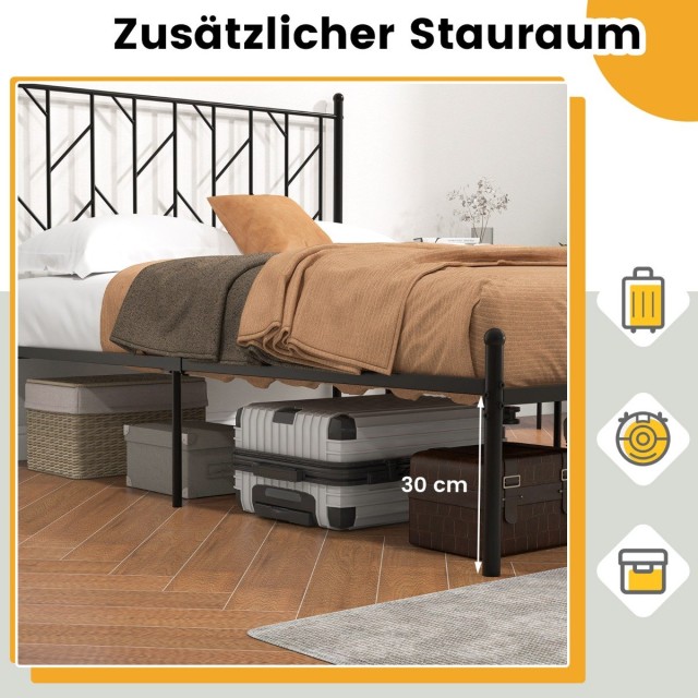 Costway  Μεταλλικό Κρεβάτι Πλατφόρμας με Κεφαλάρι 360kg 197 x 141 x 113 cm Μαύρο HU10505DK-F