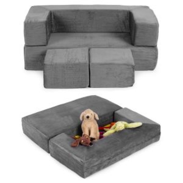 ECOTOYS Διπλός παιδικός αρθρωτός καναπές DIY με 4 μαλακά μαξιλάρια - γκρι ECOTOYS TMSRT-16-GY