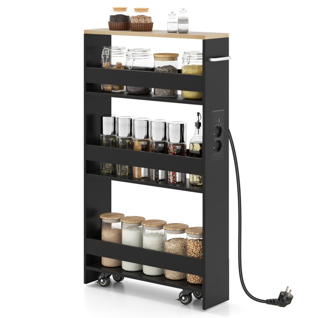 Costway Καροτσάκι αποθήκευσης 13 εκατοστών, 4 επιπέδων, σε μαύρο χρώμα, με λαβή και σταθμό φόρτισης. 80,5 x 13 x 47,5 cm JV11161DE-DK