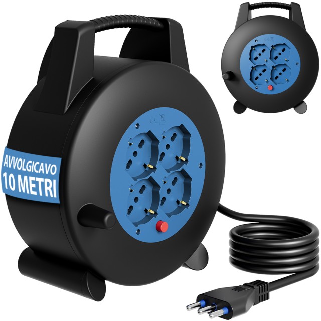 BAKAJI Πολύπριζο με Καλώδιο 10 Μέτρων και Διακόπτη Προστασίας, 4 Θέσεων 02002143