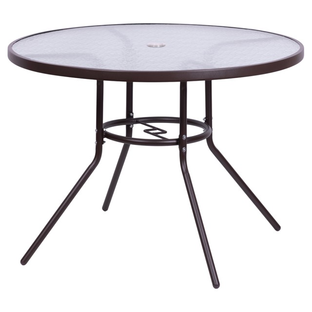 Galileo Στρογγυλό τραπέζι εξωτερικού χώρου 100 εκ από ανθρακούχο χάλυβα με επιφάνεια από σφυρήλατο καφέ μετριασμένο γυαλί Est 2188458