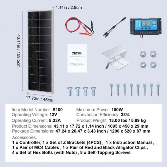 Σετ Ηλιακού Πάνελ VEVOR 100W Μονοκρυσταλλικό 12V & Ρυθμιστής Φόρτισης GDSDJTYNBDJ1MLOFJV9
