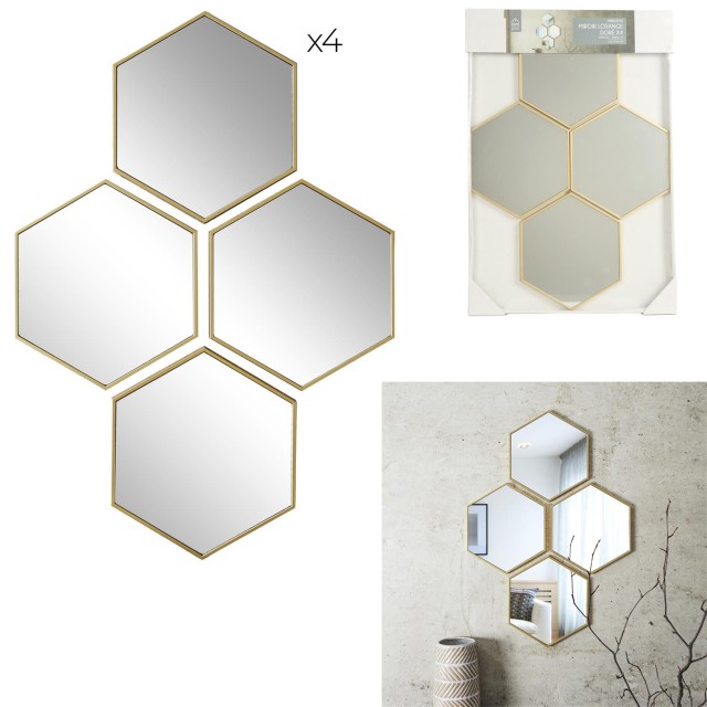 Διακοσμητικοί Καθρέφτες Σετ 4 Τεμαχίων  23 x 20 x 1,1 cm – Diamond Gold HD0459 Home Deco Factory
