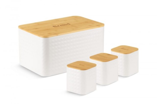 Edenberg Σετ Ψωμιέρα με Δοχεία Καφέ, Ζάχαρης και Τσάι 4 τμχ. από μπαμπού & ανοξείδωτο ατσάλι EB-162