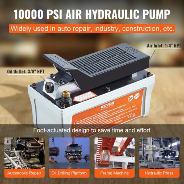 VEVOR Υδραυλική Αντλία Αέρος 10,000 PSI, 1/2 Γαλ, Γκρι HSMJTELECTRIC8F6HV0