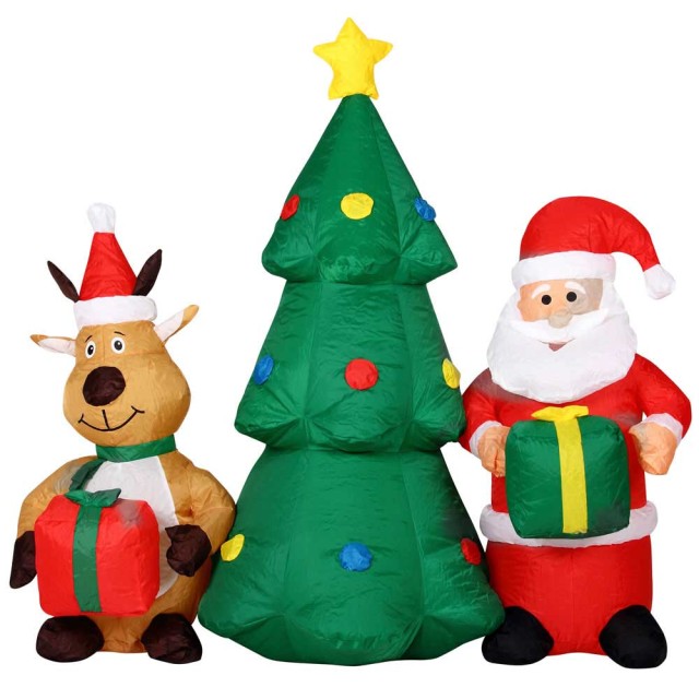 BAKAJI  Φουσκωτό Χριστουγεννιάτικο Δέντρο 150εκ με Άγιο Βασίλη και Τάρανδο και LED φωτα 02831222