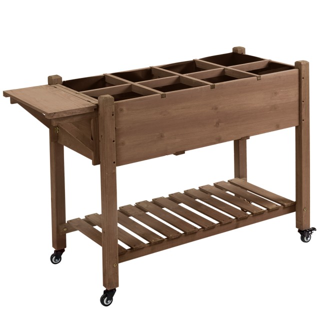 Outsunny Εξωτερική Ζαρντινιέρα με 8 Γλάστρες, Πλευρικό Ράφι και Κάτω Ράφι, από Ξύλο Έλατου, 123x54x87 εκ. 845-396V01