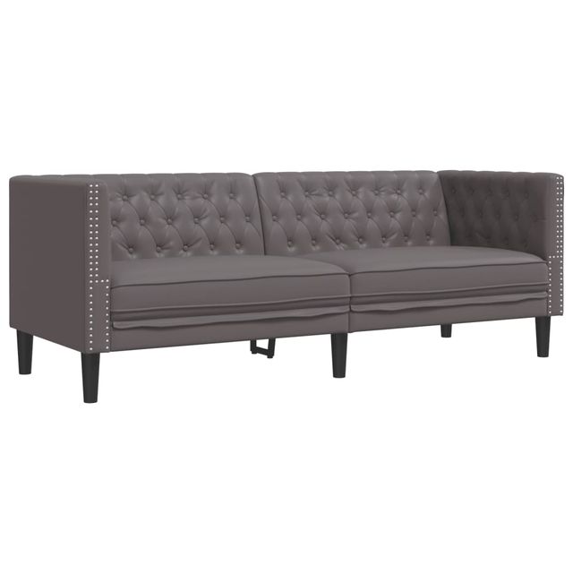 vidaXL Τριθέσιος Καναπές Chesterfield από Γκρι Συνθετικό Δέρμα 372669