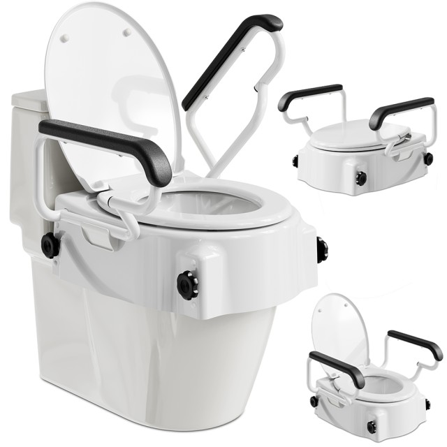 BAKAJI Ανυψωτικό Κάθισμα Τουαλέτας με Υποβοηθούμενα Μπράτσα και Χειρολαβές για Άτομα με Αναπηρίες και Ηλικιωμένους 02001906