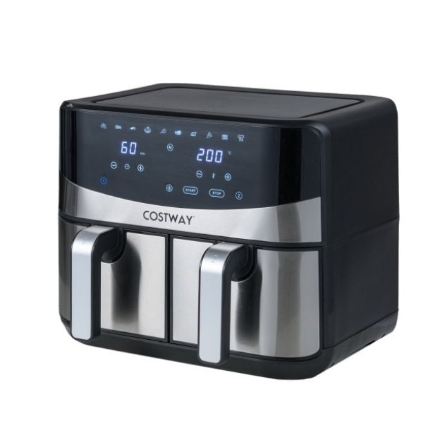Costway Air Fryer Διπλής Ζώνης  8.5L με Παράθυρο & Οθόνη Αφής, Κατάλληλη για Πλυντήριο Πιάτων ES10529DE-BK