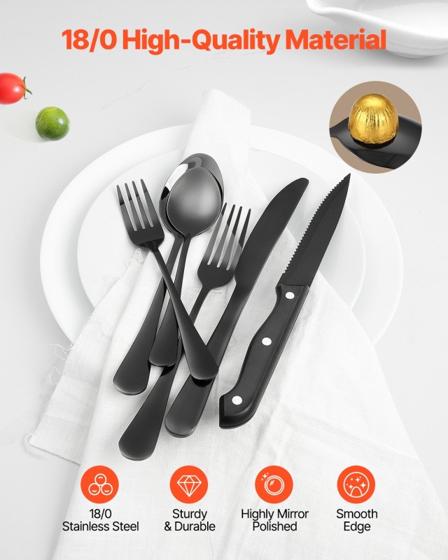 Σετ Μαχαιροπίρουνα 48 Τεμαχίων από Ανοξείδωτο Ατσάλι – Μαύρο 430BXGCJTZ48VZ5X8V0 VEVOR