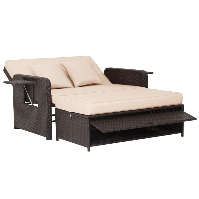 Costway Σετ Καναπέ Rattan - 2θέσιος με Οθωμανική & 2 Τραπεζάκια, Μπεζ HW70644BN+