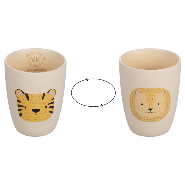 Villa dEste Home Ποτήρι Πορσελάνης για Οδοντόβουρτσα και Στυλό New Bone China με Διπλής Όψης Διακόσμηση Τίγρη και Λιοντάρι Les Petites Safari 5923312