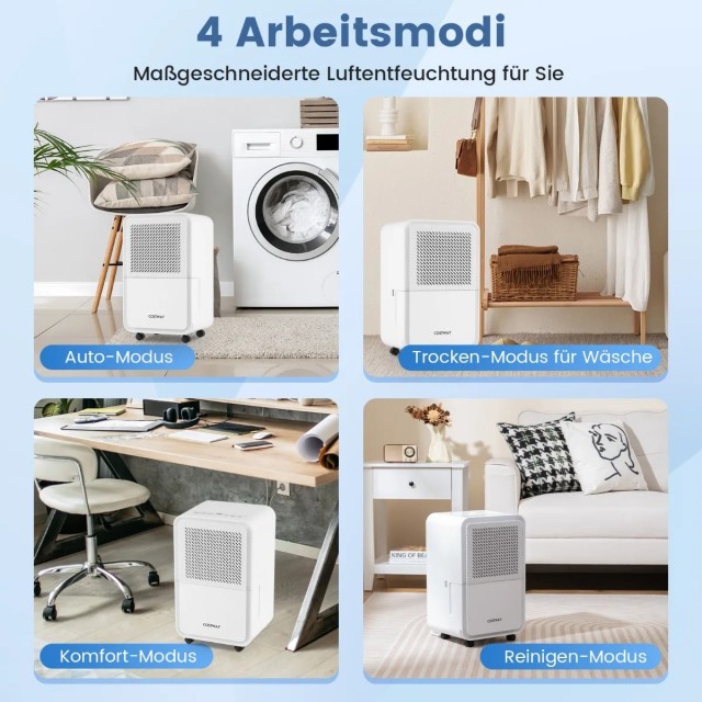 Αφυγραντήρας 15 L/ημέρα με 4 Λειτουργίες και Χρονοδιακόπτη 210 W 29 x 24 x 47 cm - Λευκό ES10428DE-WH Costway