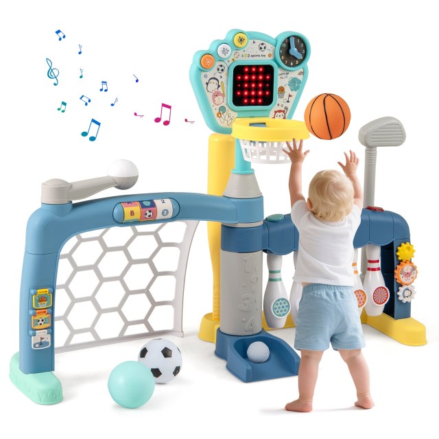 Costway Σετ 5-σε-1 Καλάθι Μπάσκετ: Ρυθμιζόμενο Καλάθι, Ποδόσφαιρο, Γκολφ, Μπόουλινγκ & Μπέιζμπολ TM10157