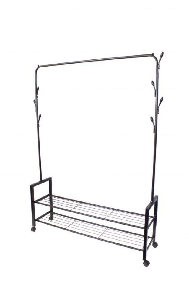 Επιδαπέδια Κρεμάστρα με 2 Ράφια και Τροχούς για Ρούχα MODERNHOME GH-203