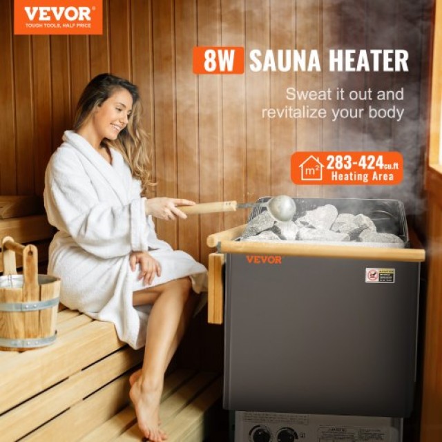 VEVOR Ηλεκτρική Σόμπα Σάουνας 8KW με Ενσωματωμένο Έλεγχο για 8-12 m3 Σπα Σπιτιού DSSNLNKLXB8KWKTNAV8