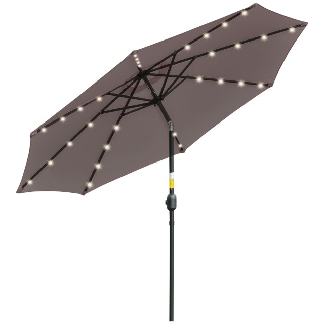 Outsunny Ανακλινόμενη Ομπρέλα Κήπου Ø265 cm με 32 Ηλιακά Φώτα LED και Μανιβέλα, Γκρι 84D-176GY