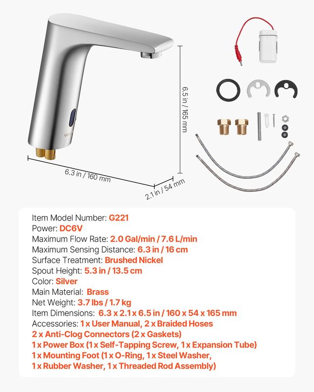 VEVOR Αισθητήρας Βρύσης Μπάνιου 160mm, Χωρίς Αφή, Ρυθμιζόμενη Θερμοκρασία DLTLRXSBZDFTHQD5Y002V9