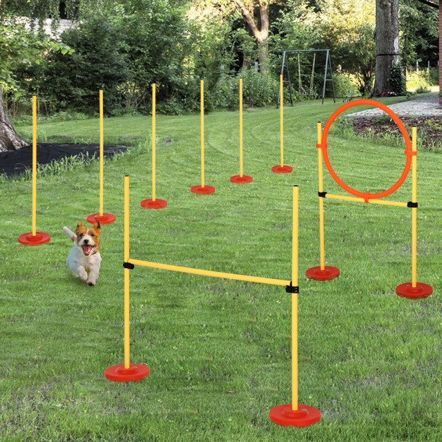 PawHut Set Agility Dog με στοιχήματα και ρυθμιζόμενο δαχτυλίδι για εκπαίδευση σκύλων D07-026