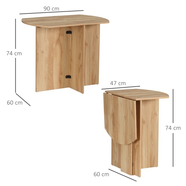 Πτυσσόμενο Ξύλινο Τραπέζι 90 x 60 x 74 cm Χρώματος Καφέ Ανοιχτό HOMCOM 835-650AK