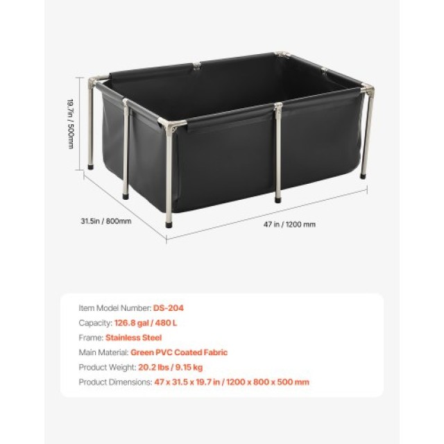 VEVOR Υφασμάτινη Δεξαμενή Ψαριών Πάνω από το Έδαφος 126.8 Γαλ Πορτατίφ DSYCLSWTMC12TMMH9002V0