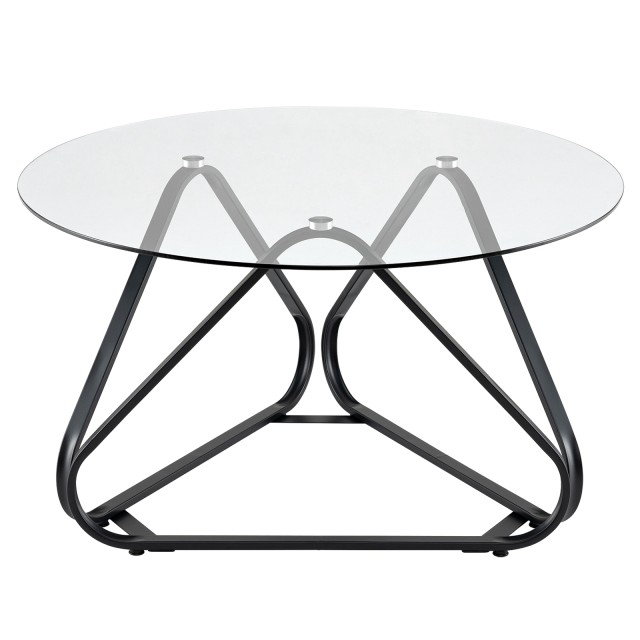 Costway Στρογγυλό Τραπεζάκι Σαλονιού από Σκληρυμένο Γυαλί με Μεταλλικό Σκελετό Μαύρο, 45,5 x 80 x 80 cm HV10938BK