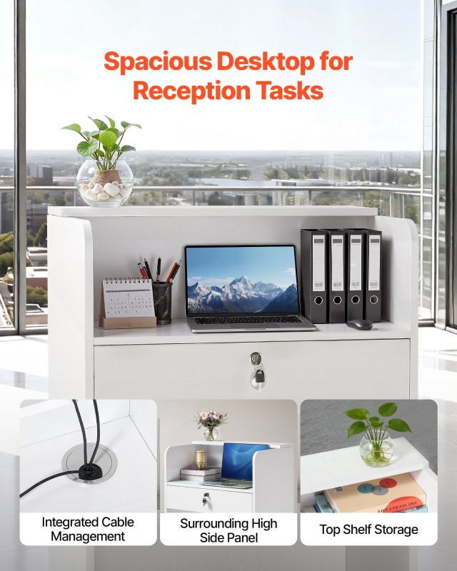 VEVOR Λευκός Μοντέρνος Ρεσεψιον Desk 60 x 40 x 96 cm με Συρτάρι YBQTBSJXBDLECNPE4001V0