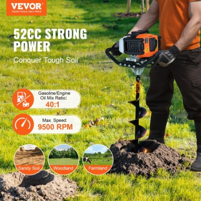 VEVOR  Βενζινοκίνητο Τρυπάνι Οπών 52CC 1450W με Δράπανα 6 & 10 & 3 Προεκτάσεις RYLXZ6YC10YC4PIY3V0