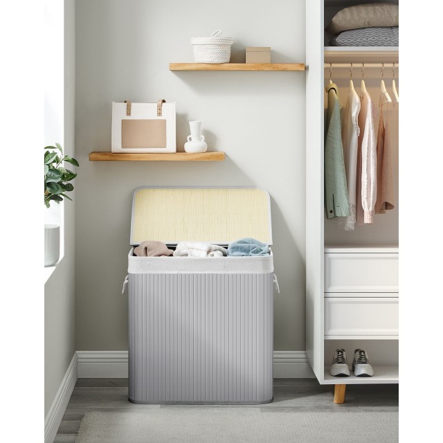 SONGMICS Καλάθι Απλύτων 3 Διαμερισμάτων , Γκρι, 150L,LCB091G01 