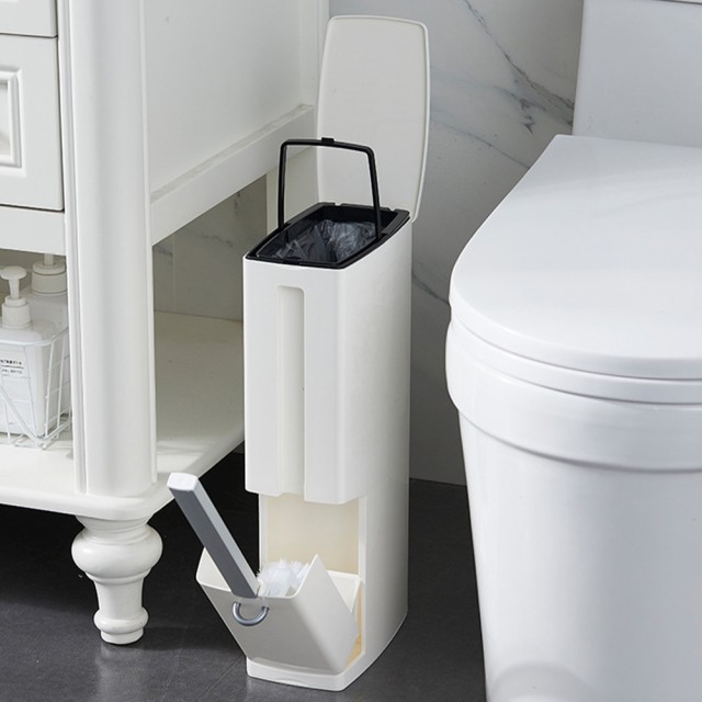 Shally Dogan Σετ Βουρτσάκι και Κάδος Απορριμμάτων για WC Μπάνιου 2 σε 1 Εξοικονόμησης Χώρου Θήκη Βουρτσάκι και Κάδος 02842674