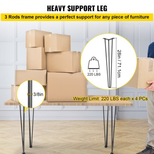 Σετ 4 Μαύρα Πόδια Τραπεζιού VEVOR 28 για Βάρος 220lbs από Ανθρακοχάλυβα TZZT4PCS28YC3G001V0