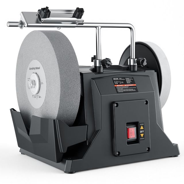 VEVOR Υδρόψυκτο Μηχάνημα Λείανσης Μαχαιριών 200W 120rpm με Τροχό Υγρής Λείανσης 254mm και Δερμάτινο Τροχό Ακονίσματος 203mm SLYMJ10INCHSI12AO002V2