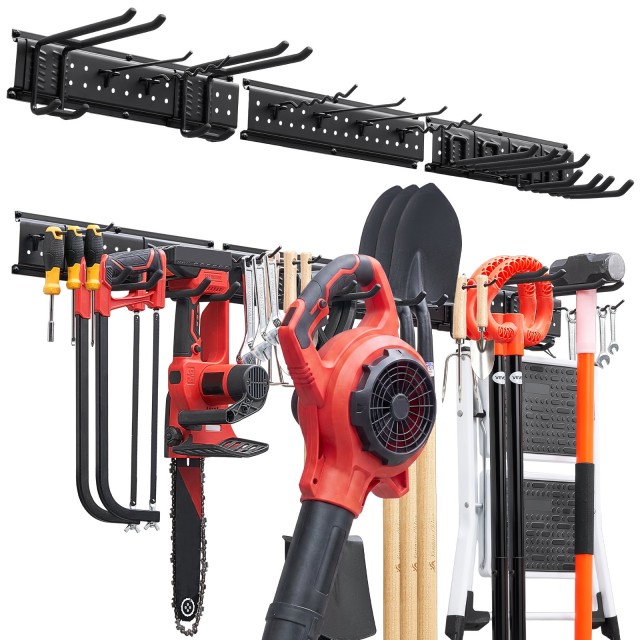 VEVOR Οργανωτής Εργαλείων Γκαράζ Τοίχου 1257,3 mm 272 kg με 3 Ράγες και 12 Ρυθμιζόμενα Άγκιστρα QMGJJCBKDDB4QZUBD001V0