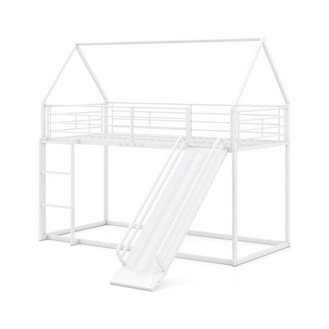 Costway Παιδική Κουκέτα-Σπιτάκι με Τσουλήθρα και Ασφαλή Κάγκελα & Σκάλα, Χρώμα Λευκό (200 x 90 cm) HU11148DE-TWH+