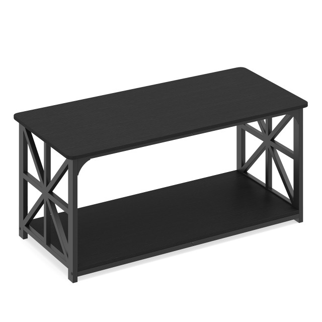 Costway Βιομηχανικό τραπεζάκι σαλονιού αγροτικού στυλ με ανοιχτό ράφι 2 επιπέδων, μαύρο, 48 x 50 x 109 cm JV13772DK