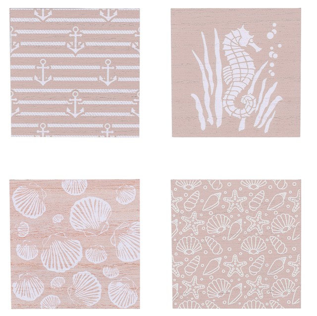 Villa dEste Home Σετ 4 Σουβέρ από Ξύλο MDF σε Στυλ Ακτής Ωκεανού 5922316