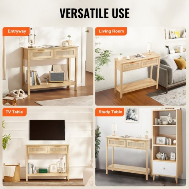 Τραπέζι Κονσόλα VEVOR Rattan με 2 Συρτάρια και Συρόμενη Πόρτα Φυσικό  TBXGZ2CMSYGBWFU0TV0