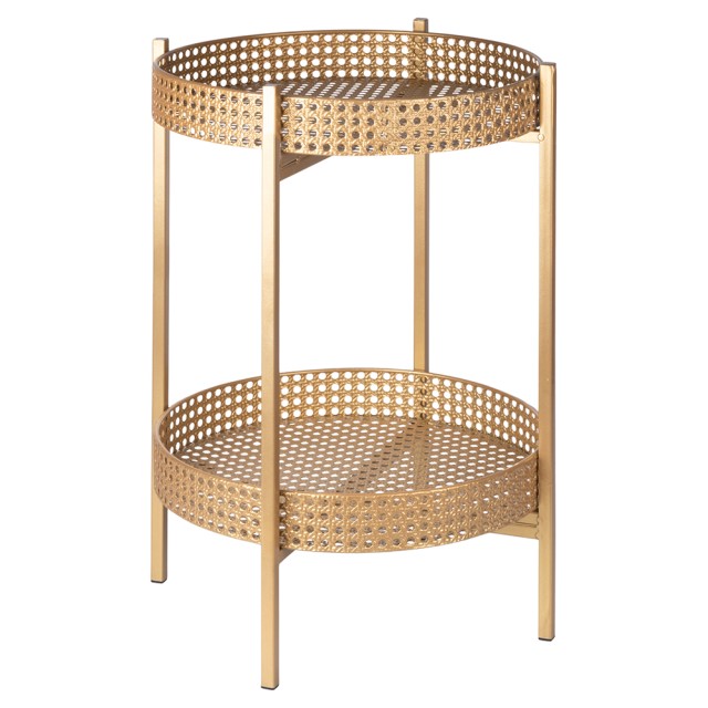 Galileo Πολυχρηστικό τραπέζι Tavolino από σίδερο με 2 ράφια σε σχέδιο ψάθας Βιέννης, με πτυσσόμενη δομή σε χρυσό χρώμα Est 5920957