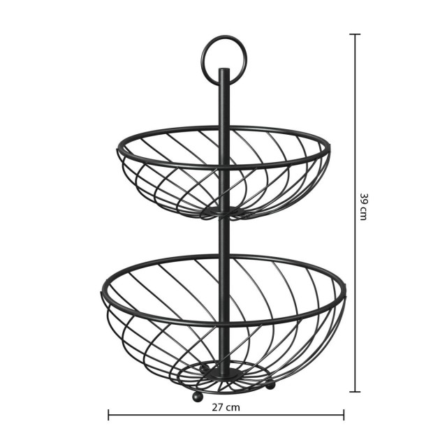 5FIVE Simply smart Διώροφη Μεταλλική Φρουτιέρα Μαύρη με Χερούλι 160621B