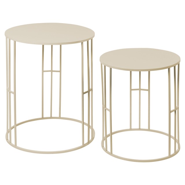 Galileo Σετ 2 στρογγυλά τραπεζάκια σαλονιού στοιβαζόμενα από σφυρήλατο σίδερο σε απόχρωση ελεφαντόδοντου Est 5918202